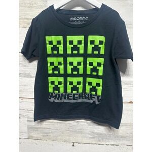Minecraft T-Shirt Boys Size 6/7 Black‎ Green Creeper Face Graphic Tee